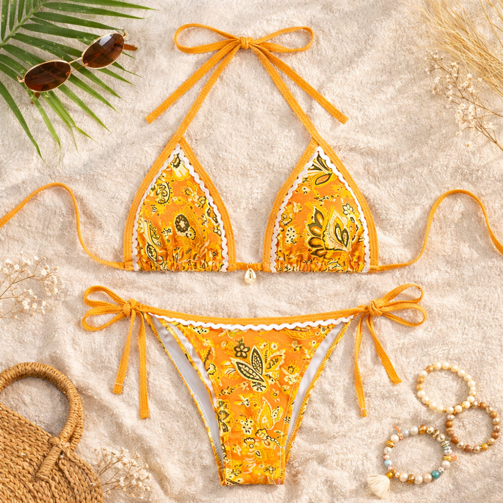 Triangle Bikini Set for Women – Adjustable Halter Neck Tie Side String Two Piece Swimwear
