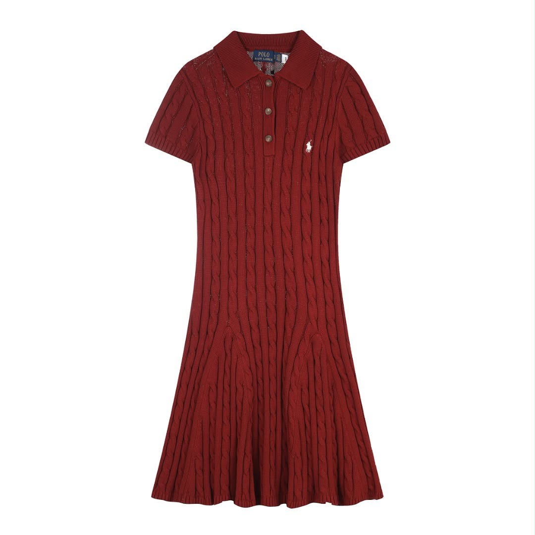 Knee-length cable-knit polo dress