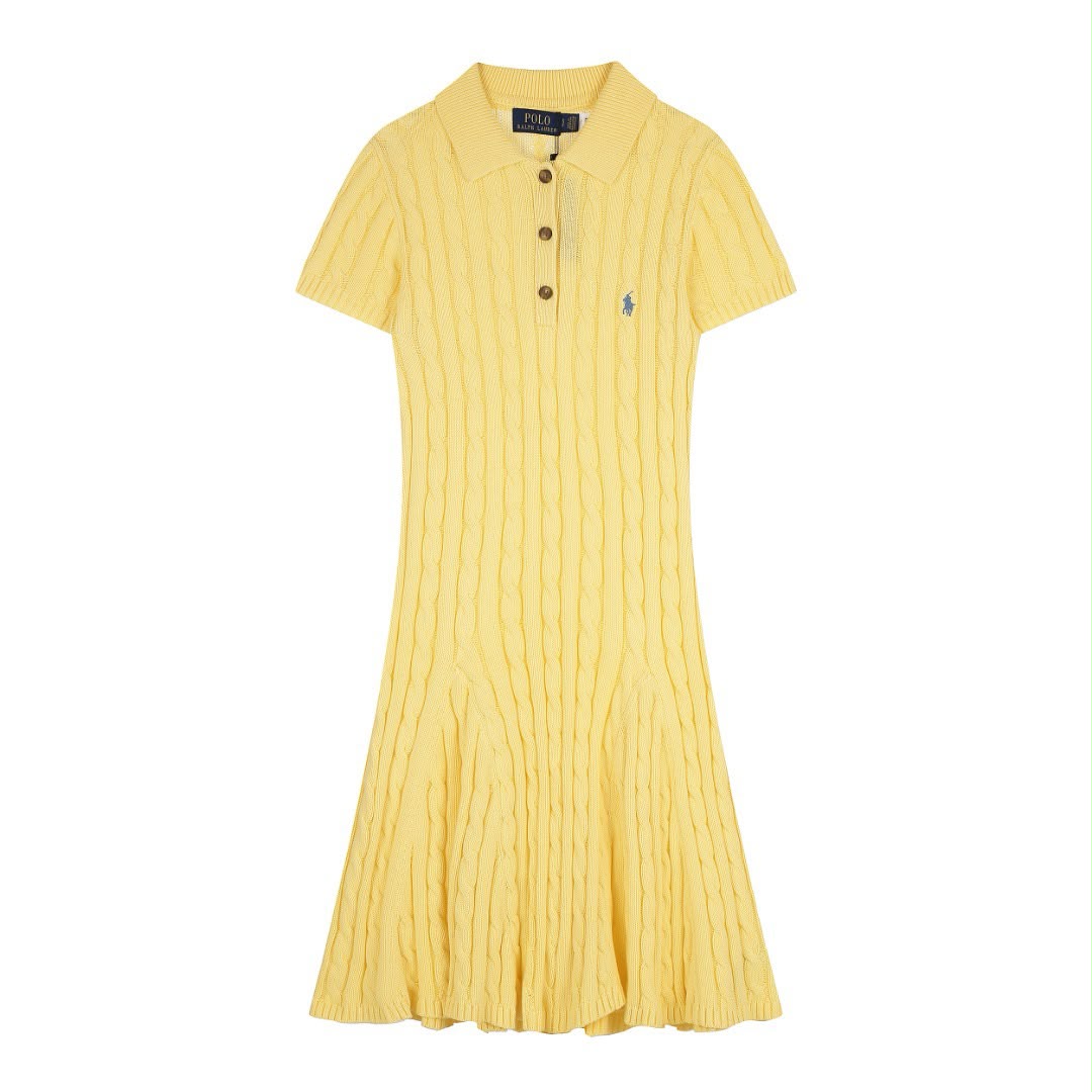 Knee-length cable-knit polo dress