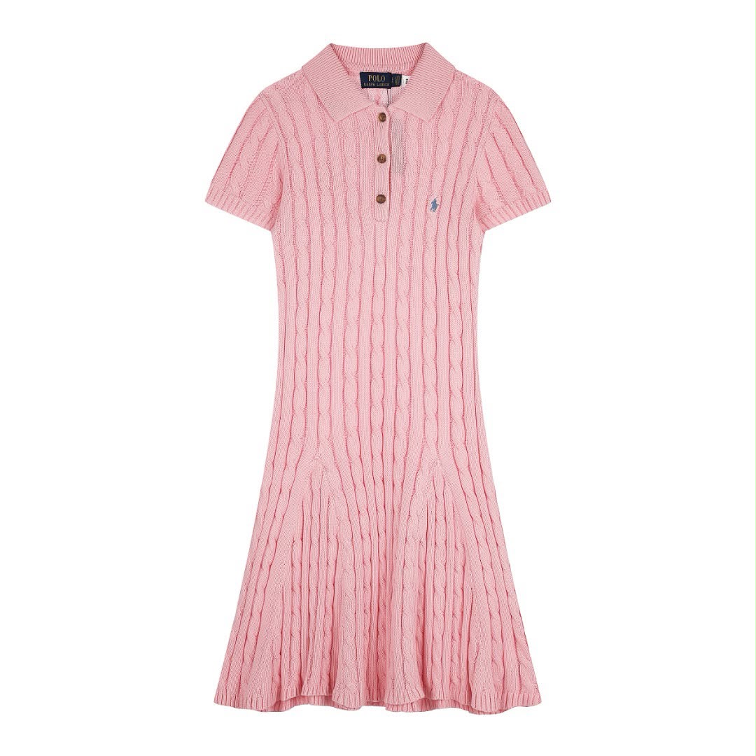 Knee-length cable-knit polo dress