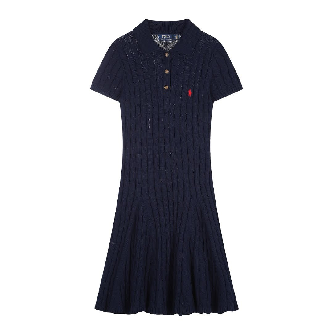 Knee-length cable-knit polo dress
