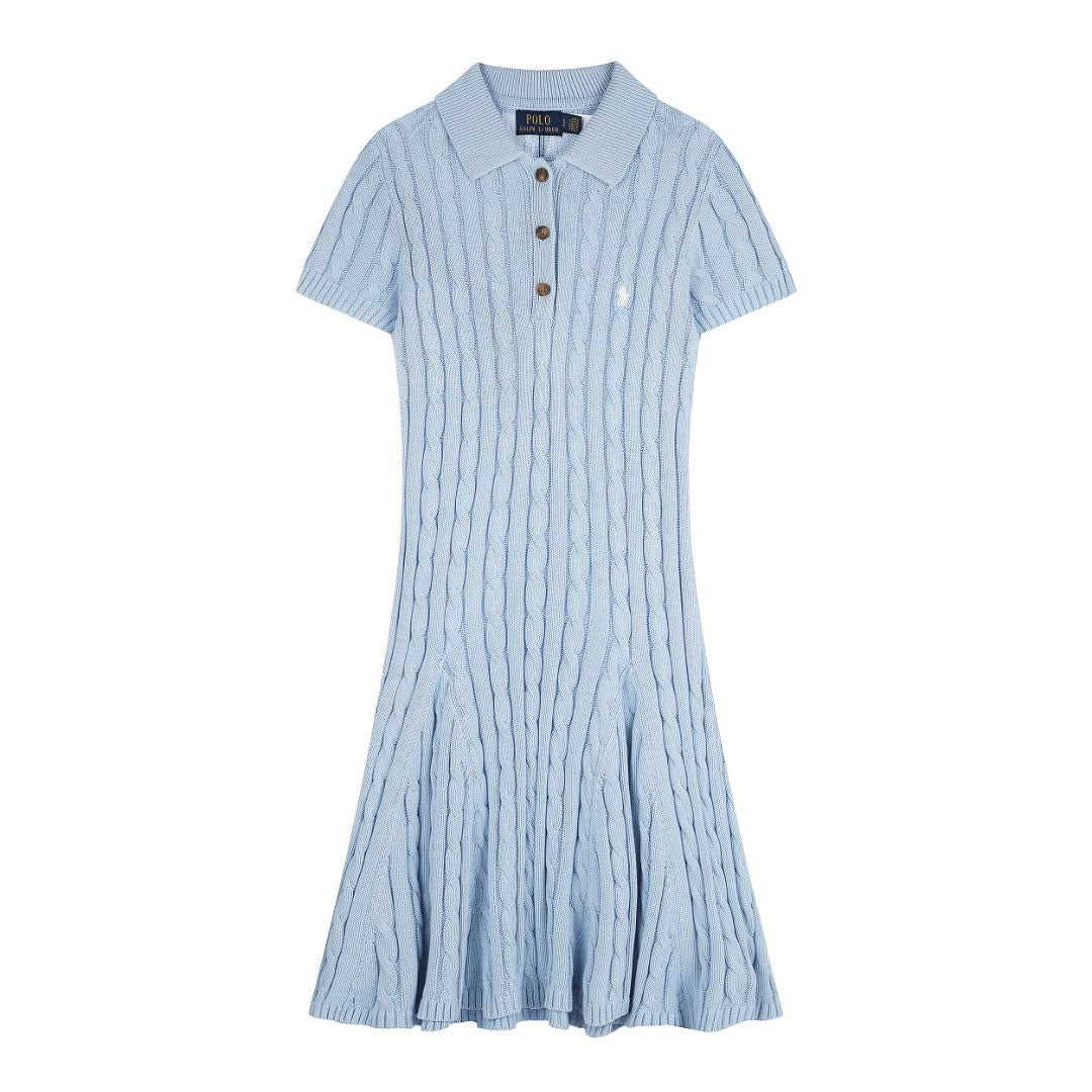 Knee-length cable-knit polo dress