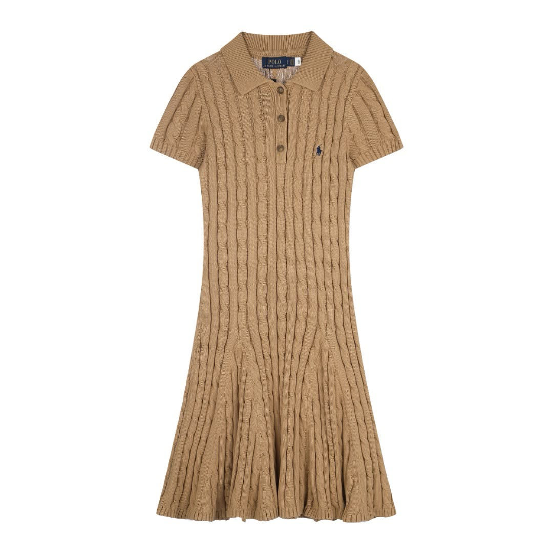 Knee-length cable-knit polo dress