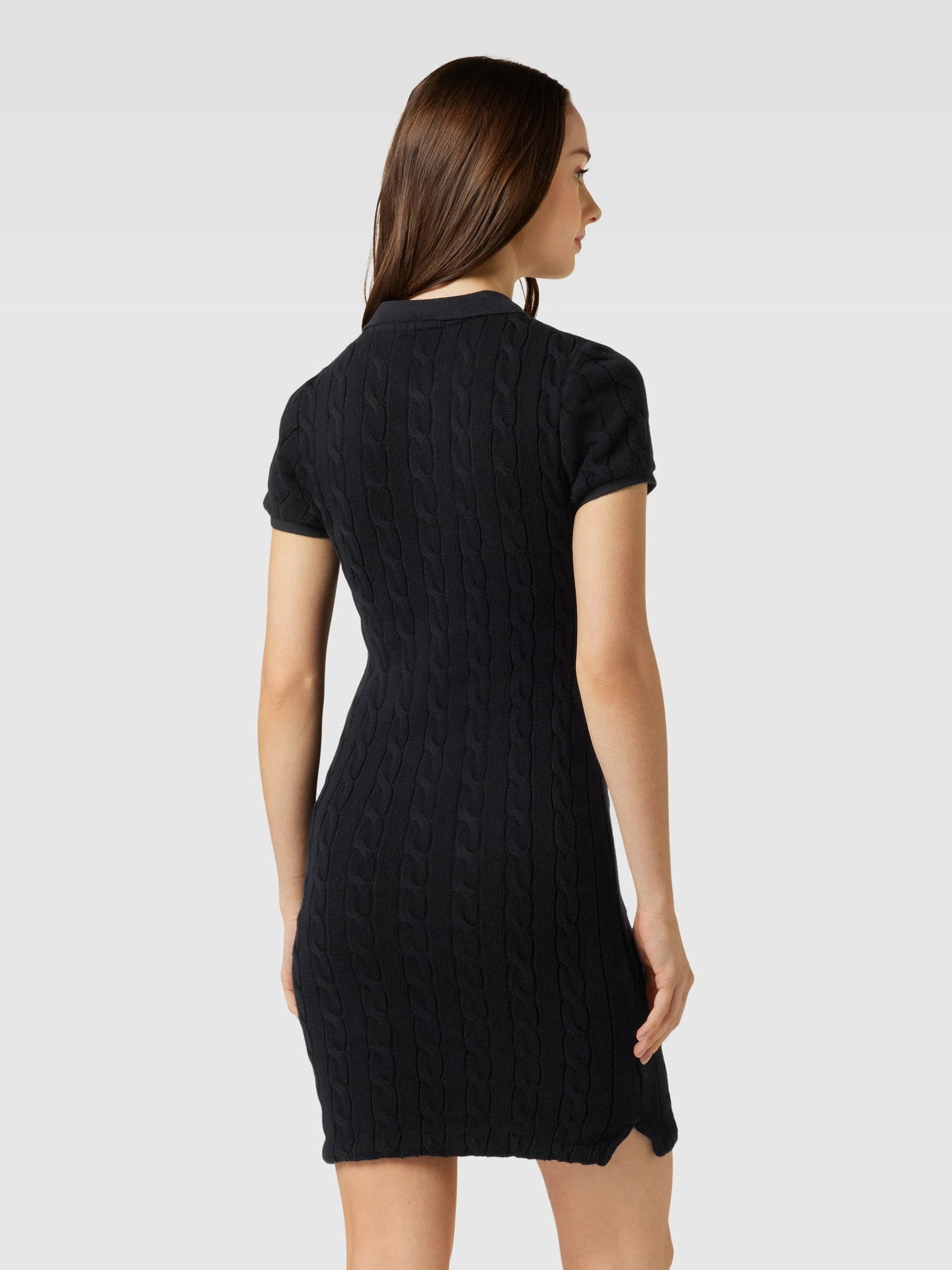 Knee-length cable-knit polo dress