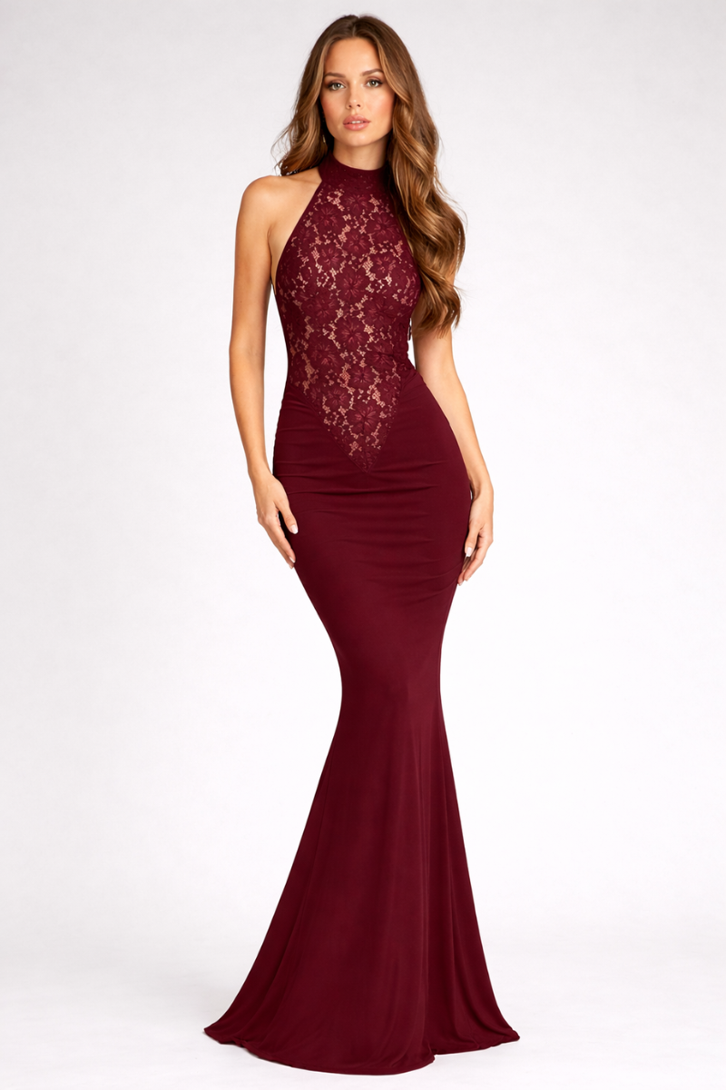 Lace Backless Maxi Summer Dress for Women – Halter Neck Evening Party Dress
