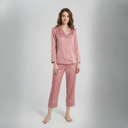 Women’s Satin Pyjama Set – Long Sleeve Button Up Two Piece Sleepwear Set
