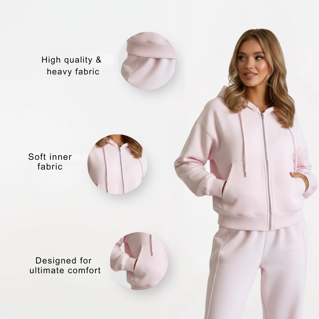 Women’s Tracksuit Set – Two Piece Hoodie and Jogger Set with Zip Up Jacket