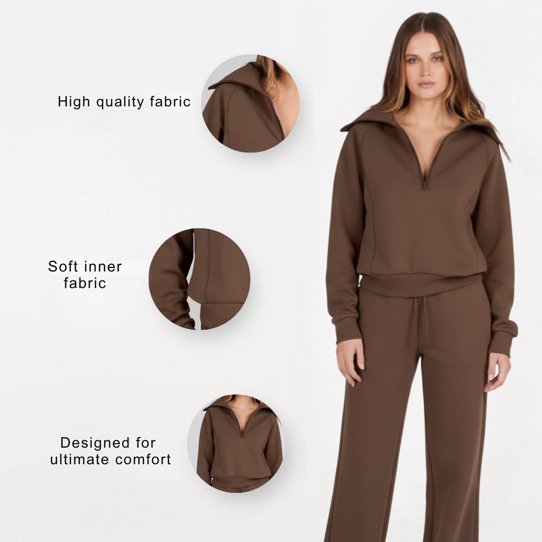 Women’s Two Piece Set with Zip Jacket – Flared Pants Co Ord Outfit