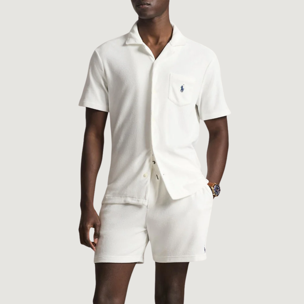 Men's White Custom Slim Fit Terry Camp Shirt