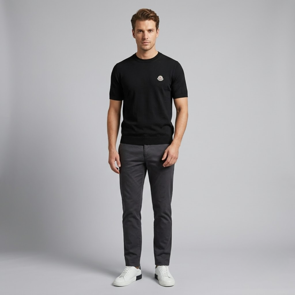 Moncler Black Cotton T-Shirt with Logo Patch