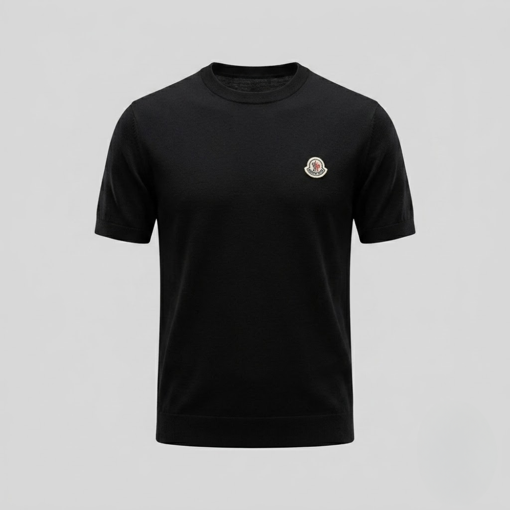Moncler Black Cotton T-Shirt with Logo Patch