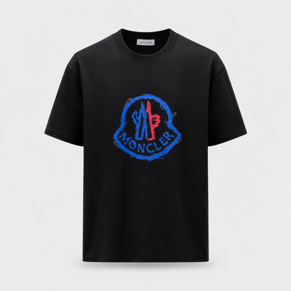 Moncler Black Round Neck Logo Print T-Shirt