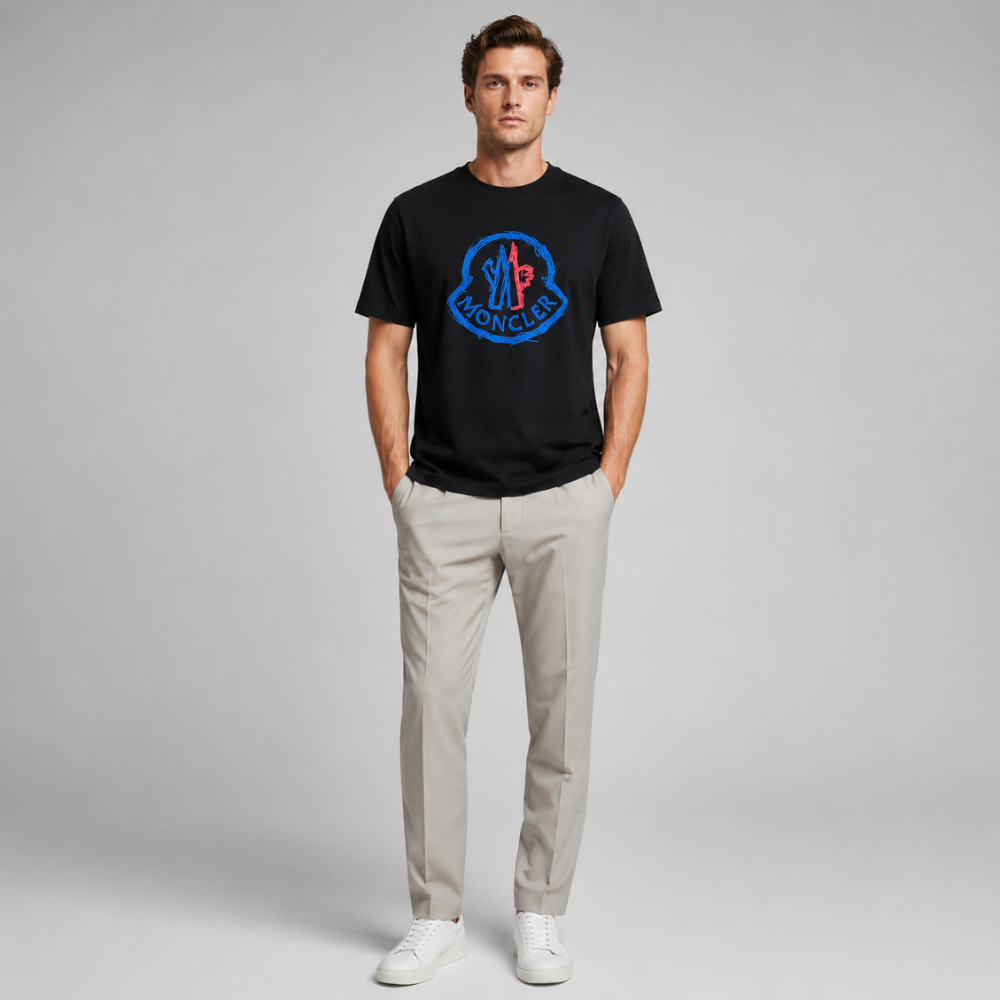 Moncler Black Round Neck Logo Print T-Shirt
