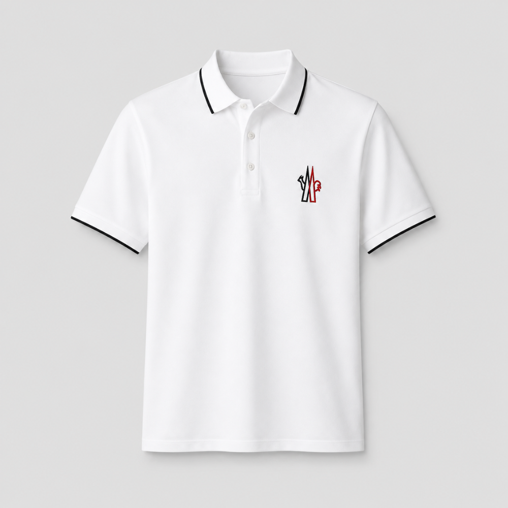 Moncler Grenoble White Logo Patch Polo Shirt with Contrast Trim