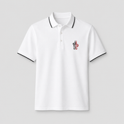 Moncler Grenoble White Logo Patch Polo Shirt with Contrast Trim