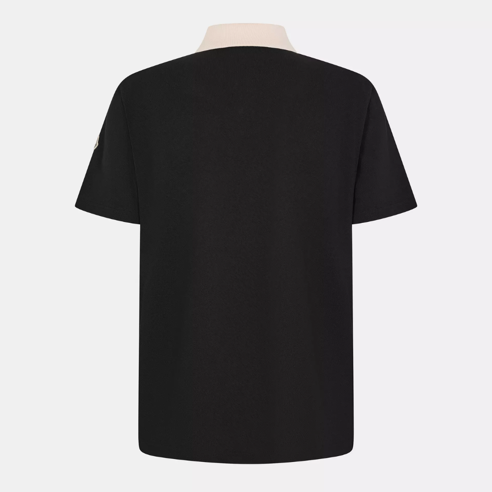 Moncler Men's Black Cotton Piqué Contrast Collar Logo Polo Shirt