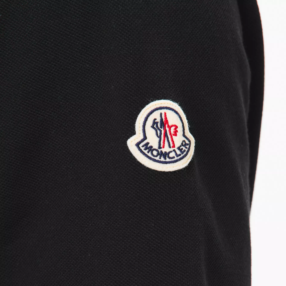 Moncler Men's Black Cotton Piqué Contrast Collar Logo Polo Shirt