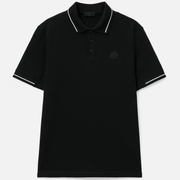 Moncler Men's Black Cotton Short Sleeve Contrast Trim Logo Patch Polo Shirt