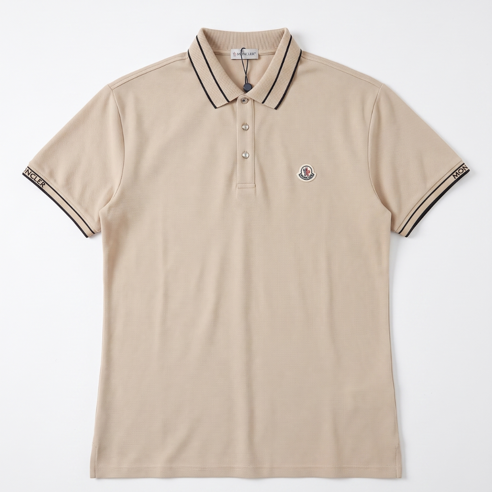 Moncler Men's Black Cotton Short Sleeve Contrast Trim Logo Patch Polo Shirt
