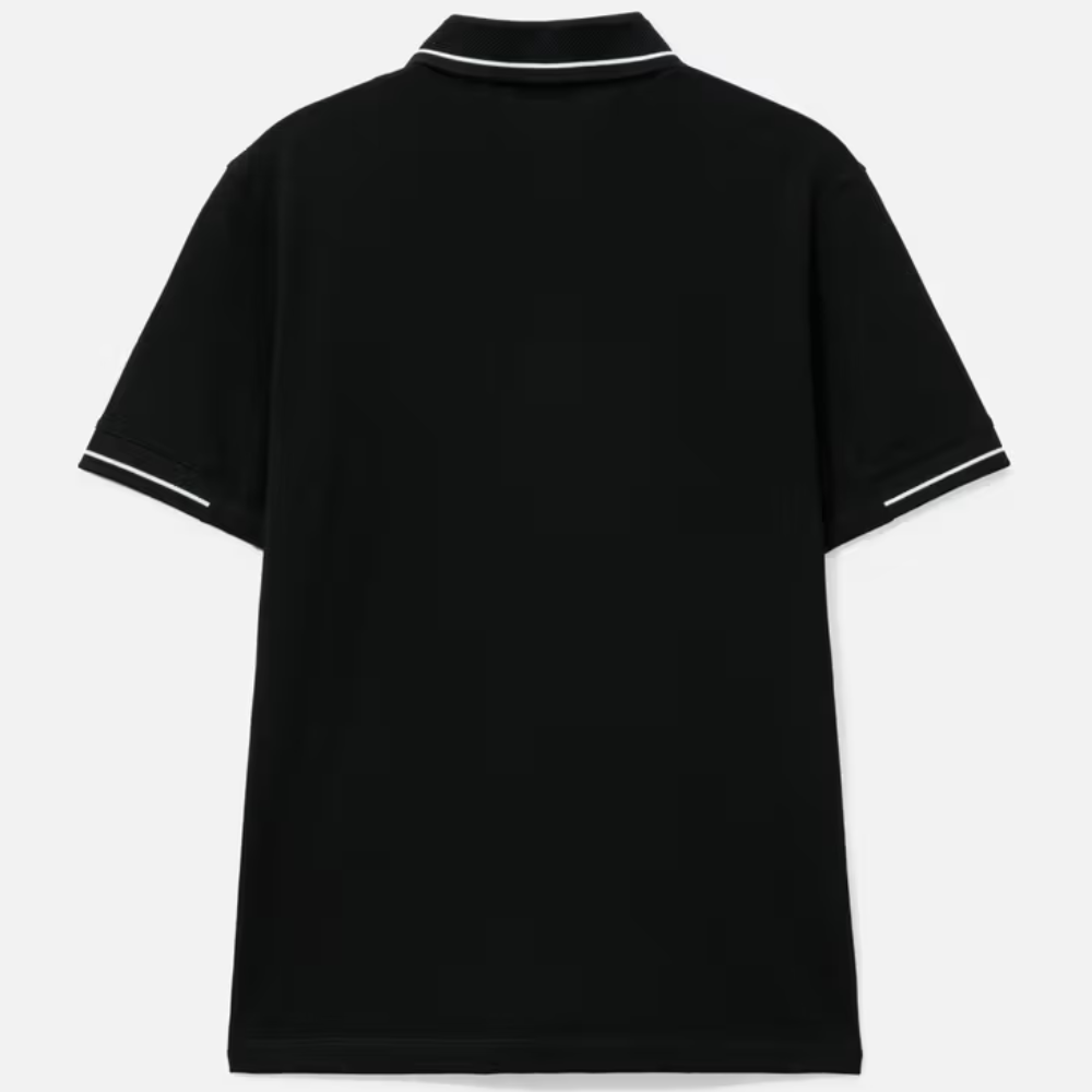 Moncler Men's Black Cotton Short Sleeve Contrast Trim Logo Patch Polo Shirt