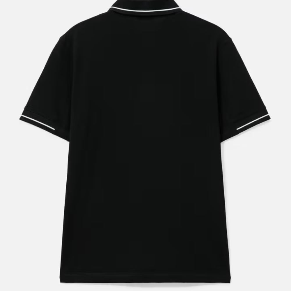 Moncler Men's Black Cotton Short Sleeve Contrast Trim Logo Patch Polo Shirt