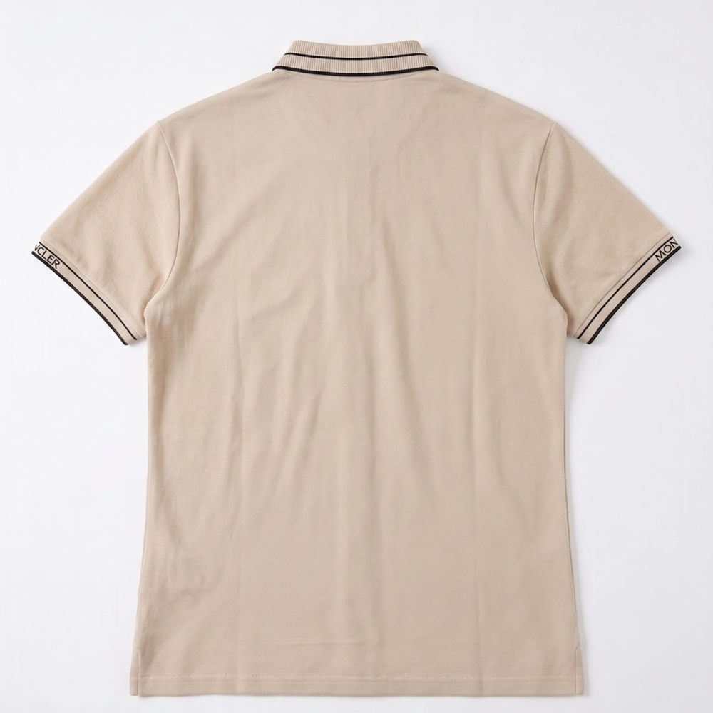Moncler Men's Black Cotton Short Sleeve Contrast Trim Logo Patch Polo Shirt