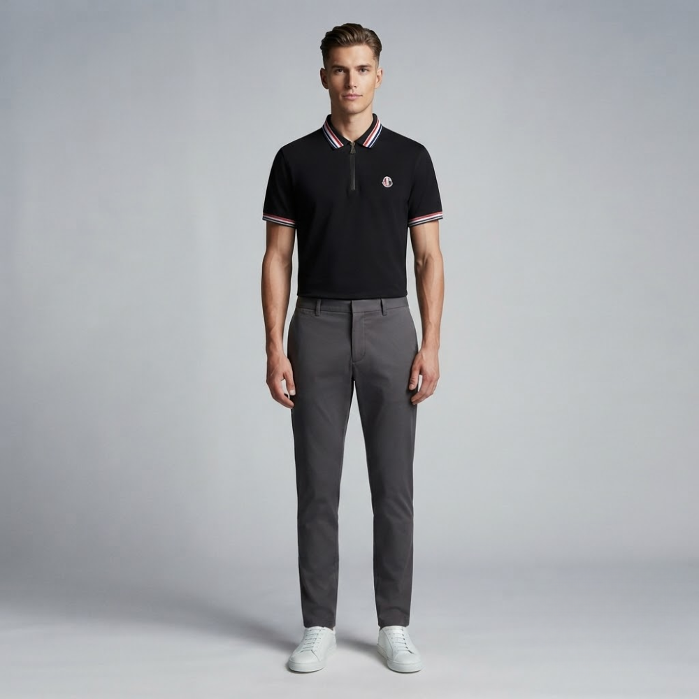 Moncler Men's Logo-Patch Striped-Trim Polo Shirt