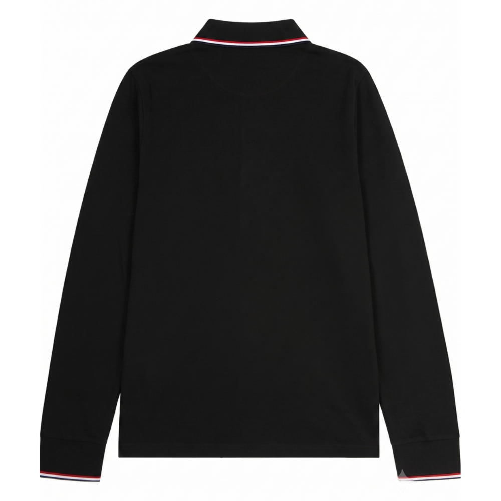 Moncler Men's Long Sleeve Contrast Trim Logo Patch Polo Shirt