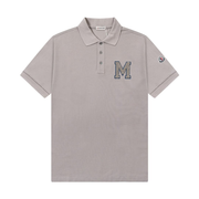 Moncler Men's Grey Cotton Piqué Varsity M Logo Short Sleeve Polo Shirt
