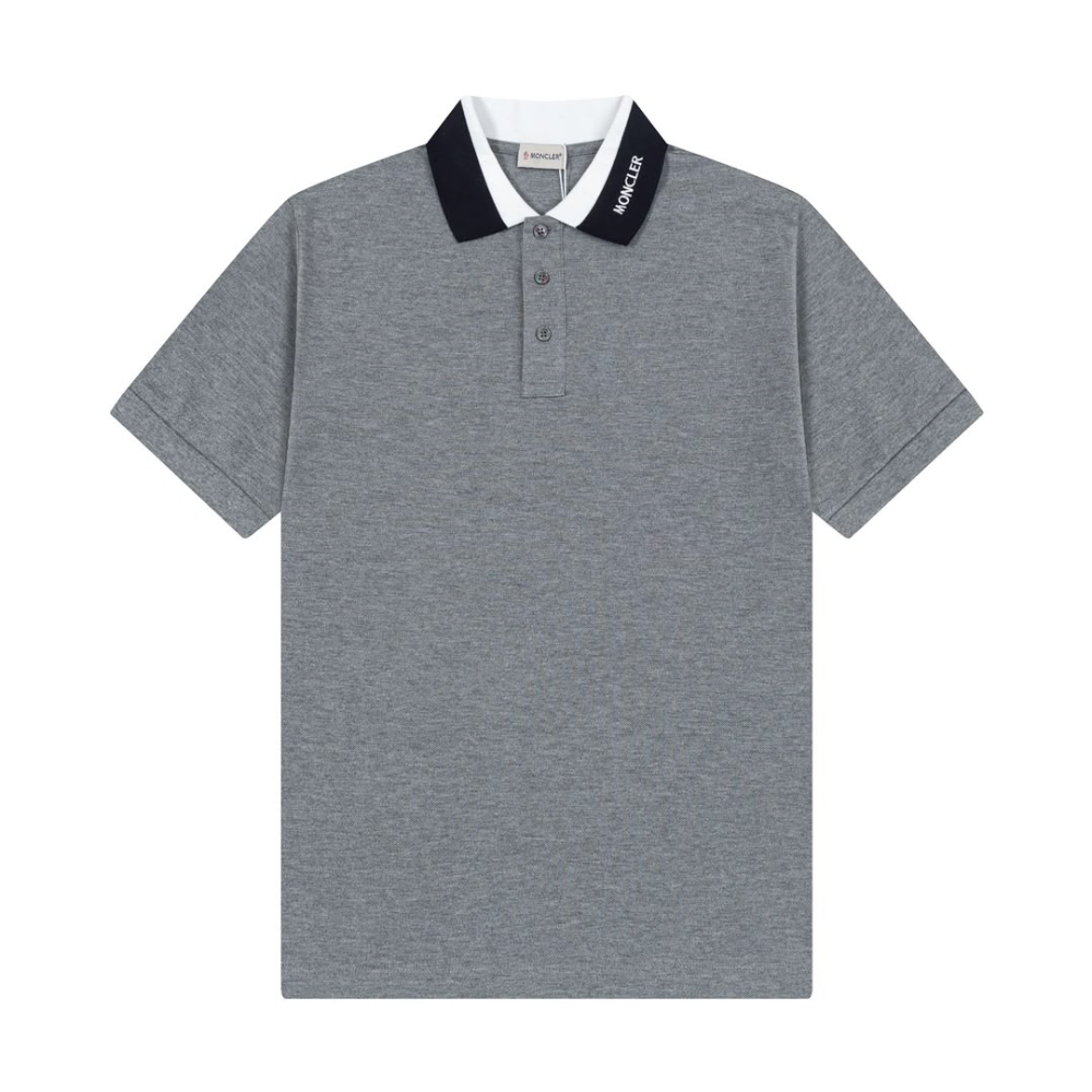 Moncler Men's Grey Short Sleeve Piqué Contrast Collar Logo Polo Shirt
