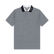 Moncler Men's Grey Short Sleeve Piqué Contrast Collar Logo Polo Shirt