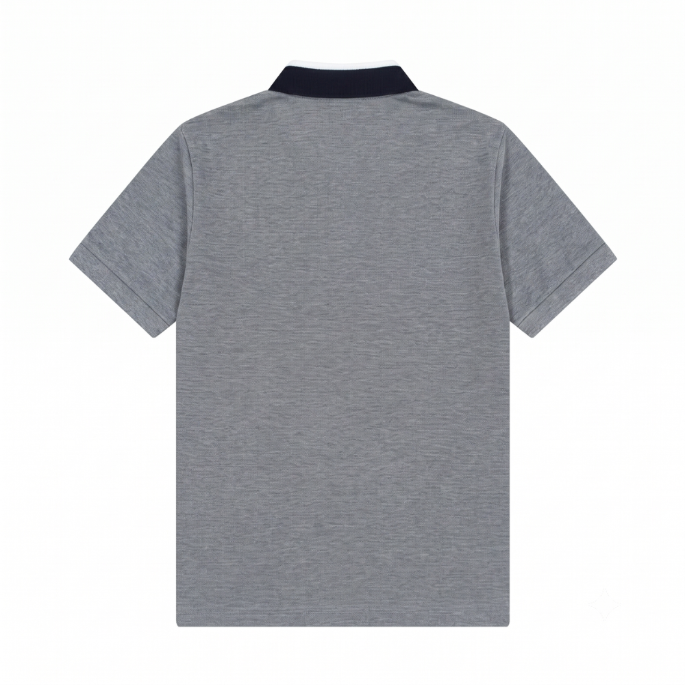 Moncler Men's Grey Short Sleeve Piqué Contrast Collar Logo Polo Shirt