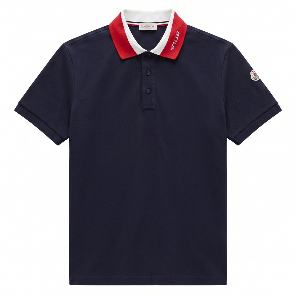 Moncler Men's Cotton Piqué Contrast Collar Logo Polo Shirt