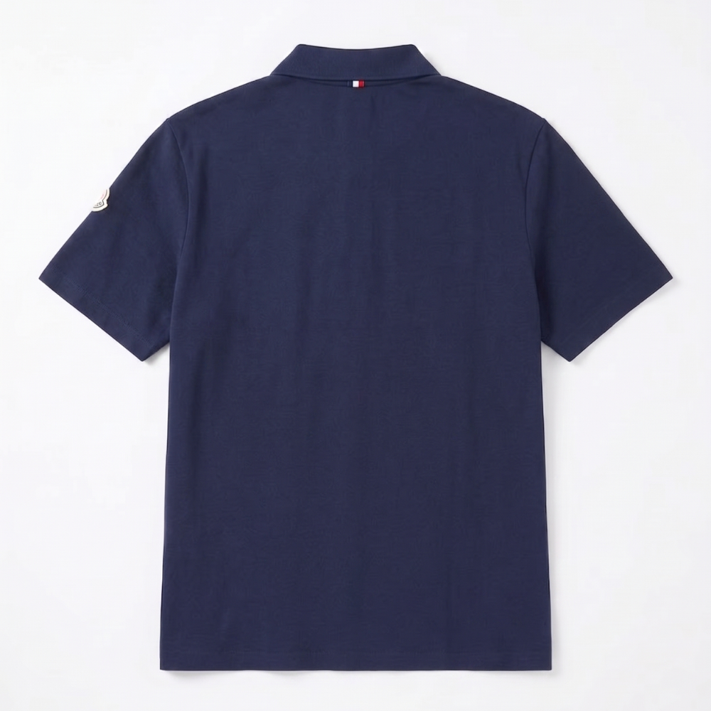 Moncler Men's Navy Cotton Piqué Short Sleeve Logo Patch Polo Shirt
