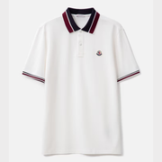 Moncler Men's Optical White Short Sleeve Contrast Trim Logo Patch Polo Shirt