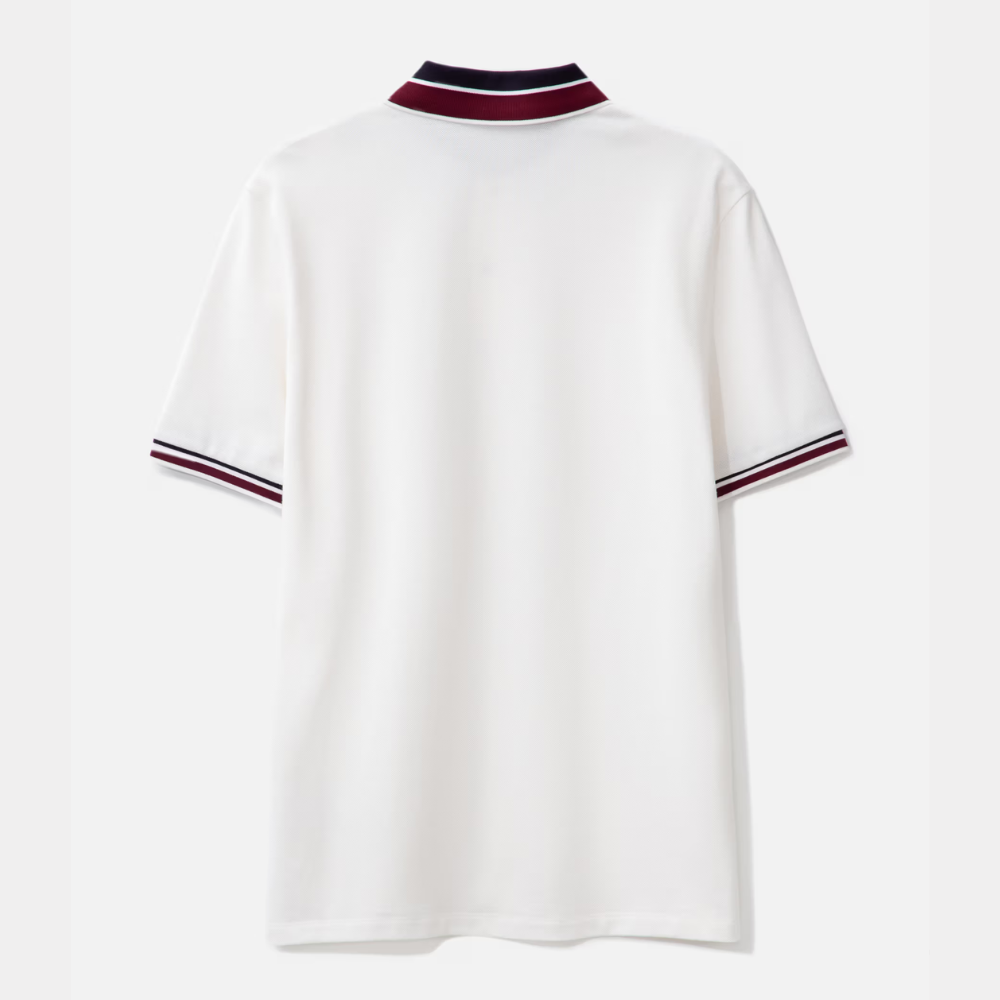 Moncler Men's Optical White Short Sleeve Contrast Trim Logo Patch Polo Shirt