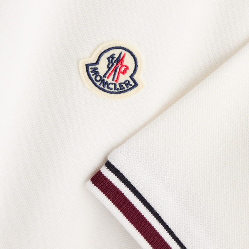 Moncler Men's Optical White Short Sleeve Contrast Trim Logo Patch Polo Shirt