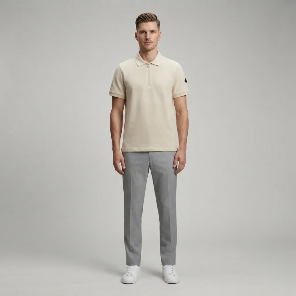 Moncler Men's Quarter-Zip Cotton Piqué Polo Shirt