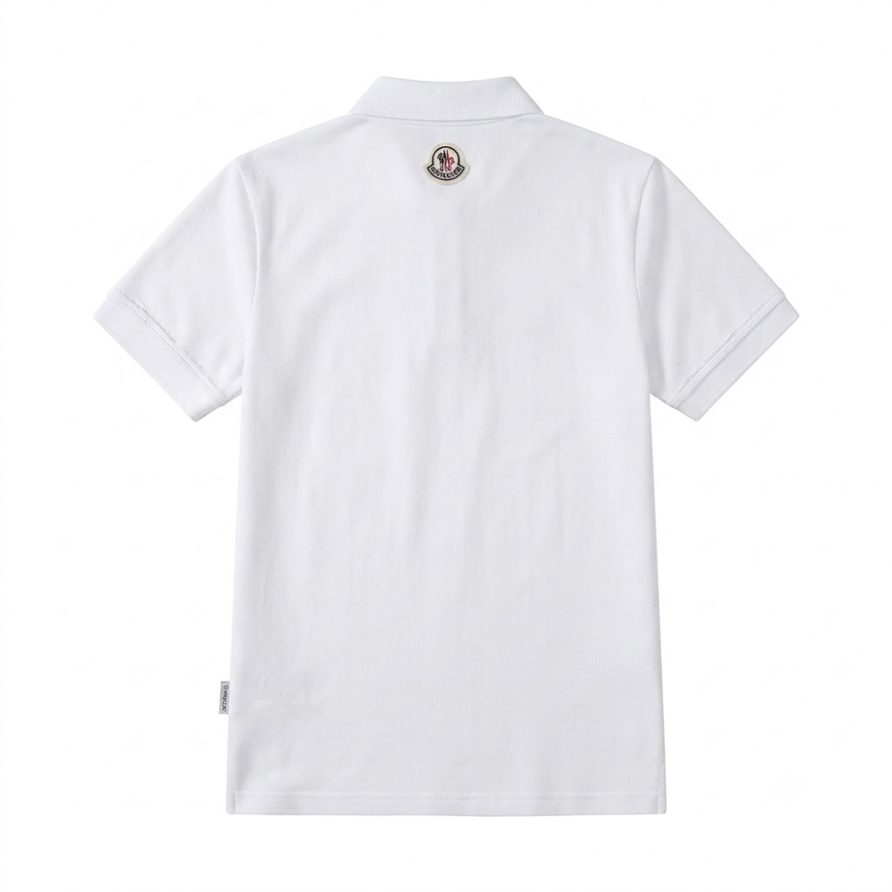 Moncler Men's White Cotton Piqué Short Sleeve Pixel Logo Patch Polo Shirt