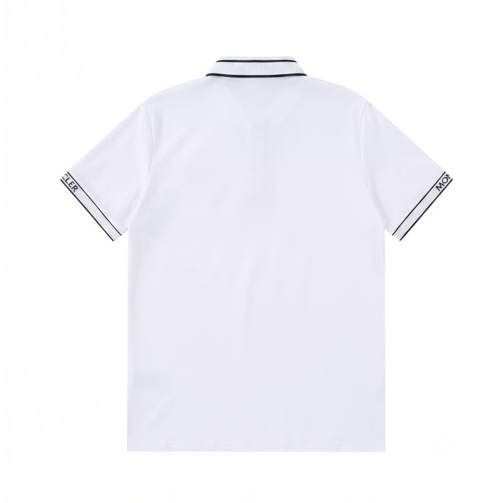 Moncler Men's White Cotton Short Sleeve Contrast Trim Logo Polo Shirt