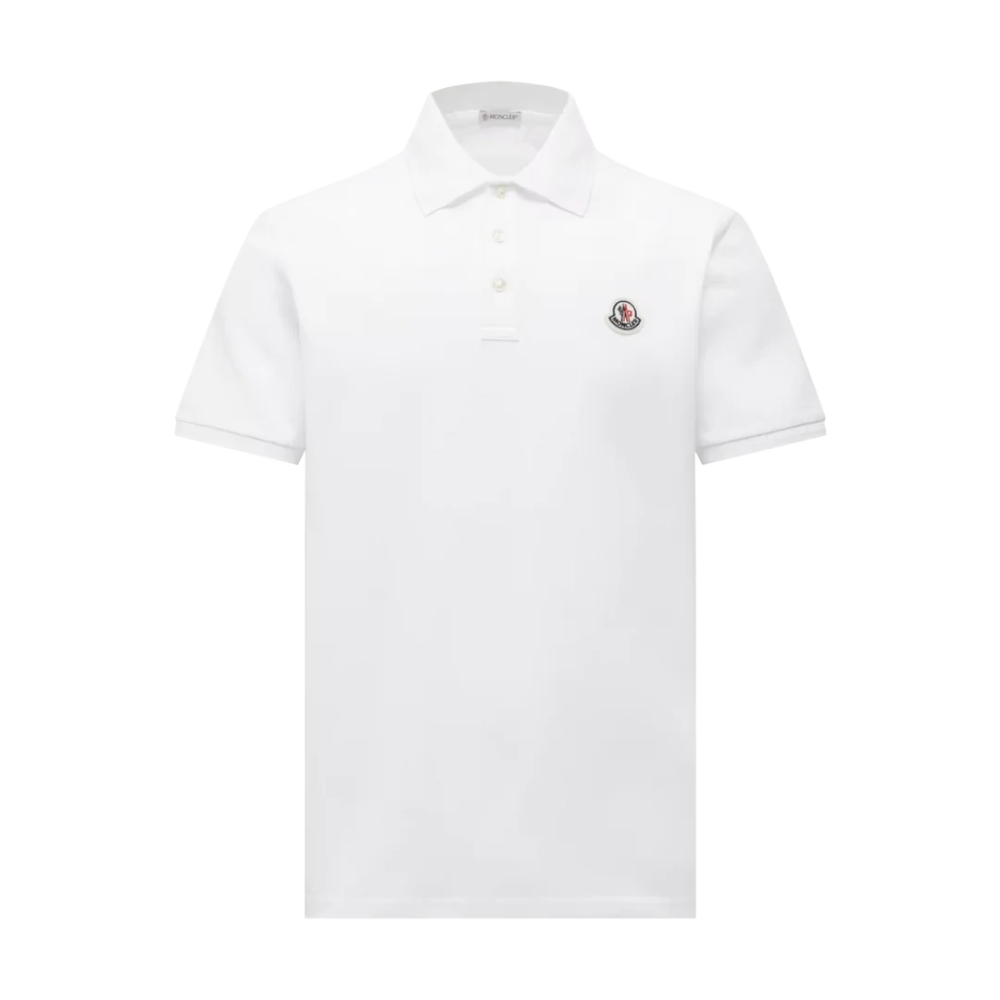 Moncler Men's White Cotton Short Sleeve Logo Patch Polo Shirt