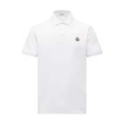 Moncler Men's White Cotton Short Sleeve Logo Patch Polo Shirt