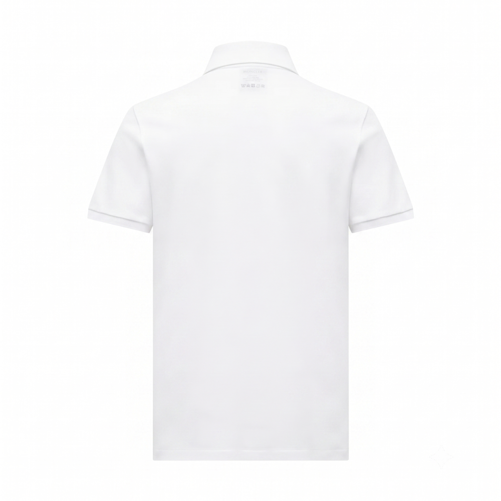 Moncler Men's White Cotton Short Sleeve Logo Patch Polo Shirt