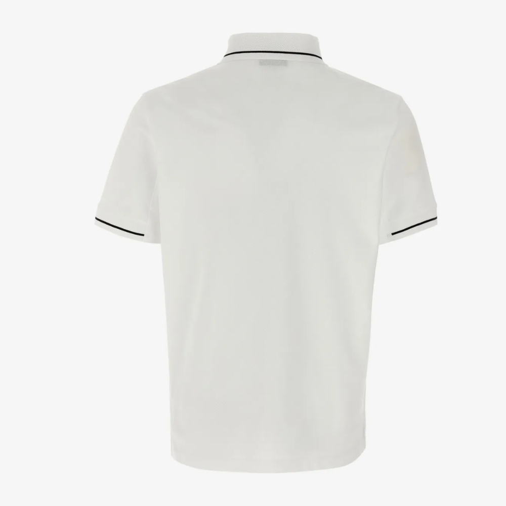 Moncler Men's White Short Sleeve Black Trim Logo Patch Polo Shirt