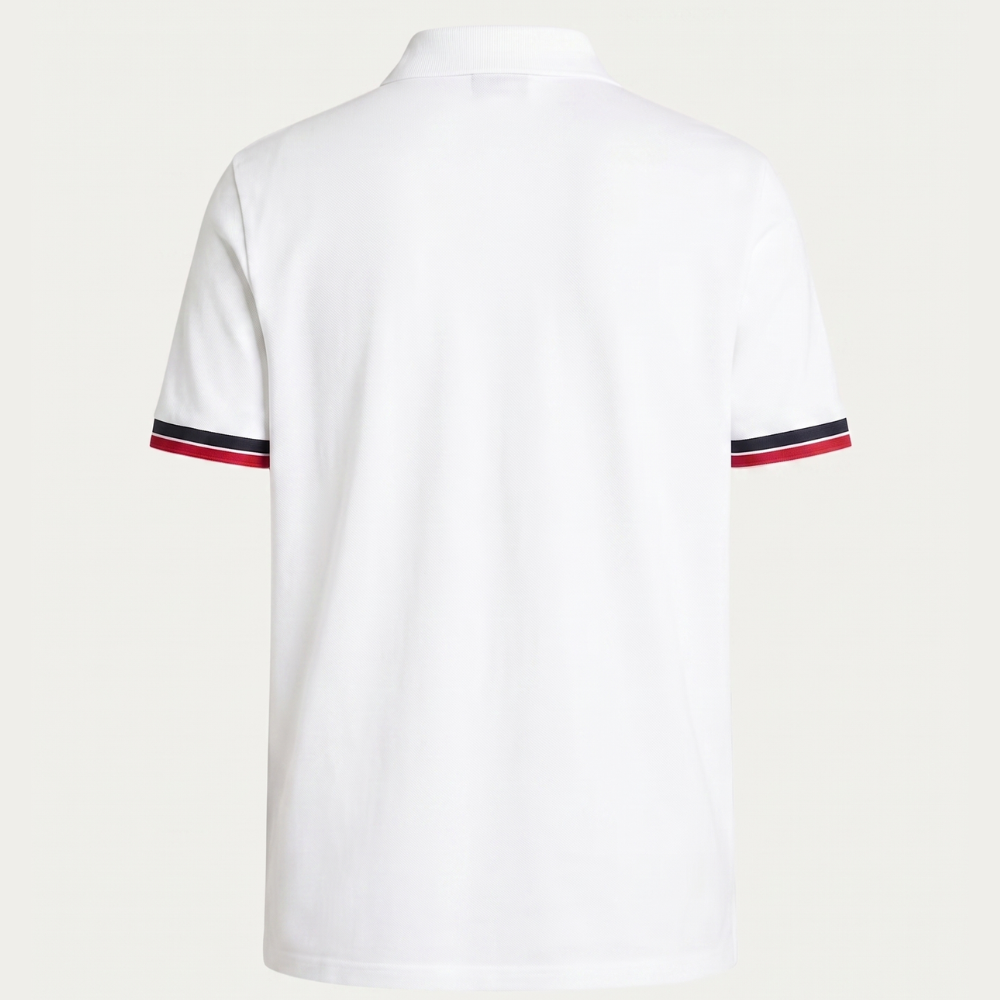 Moncler Men's White Short Sleeve Piqué Striped Trim Logo Patch Polo Shirt