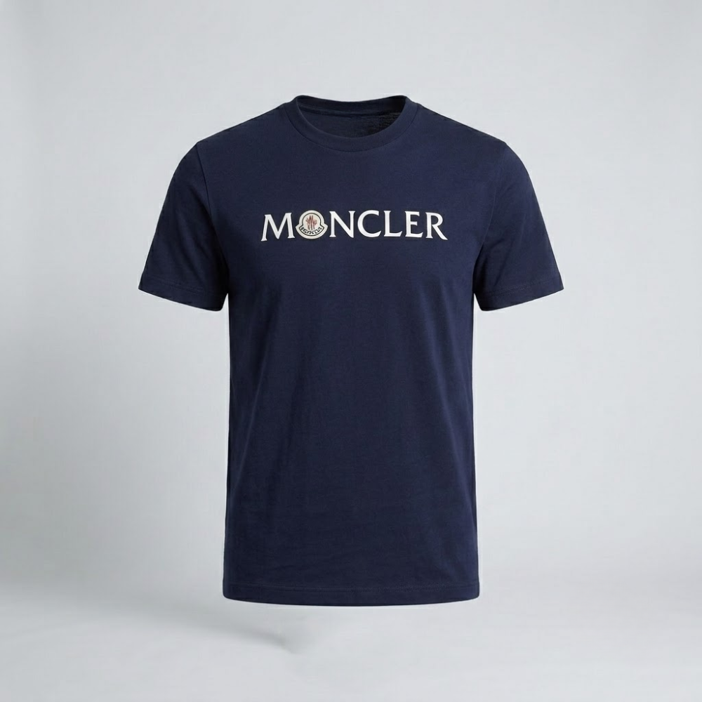 Moncler Navy Cotton T-Shirt with Front Logo