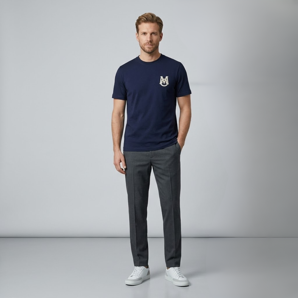 Moncler Navy Embroidered Monogram Logo T-Shirt