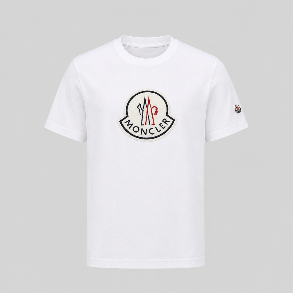 Moncler White Crew Neck Embroidered Logo Patch T-Shirt