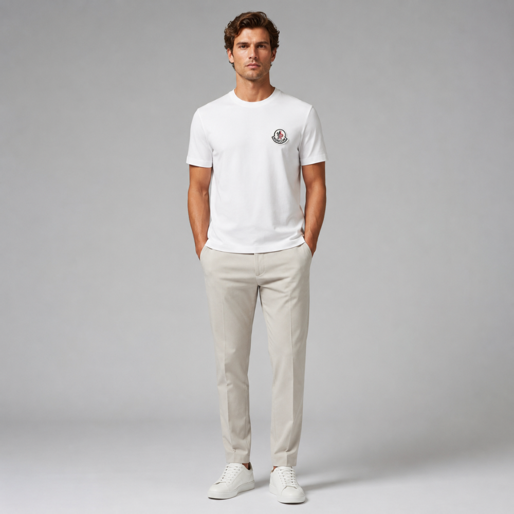 Moncler White Embroidered Tricolor Logo T-Shirt