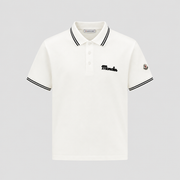 Moncler White Logo Polo Shirt with Contrast Stripe Trim